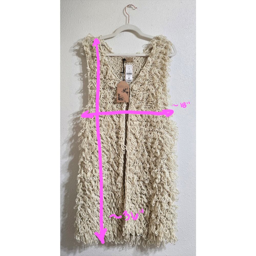 NWT Katsumi Abstract Statement Loop Knit Open Long Vest Size M/L Beige - Picture 7 of 7